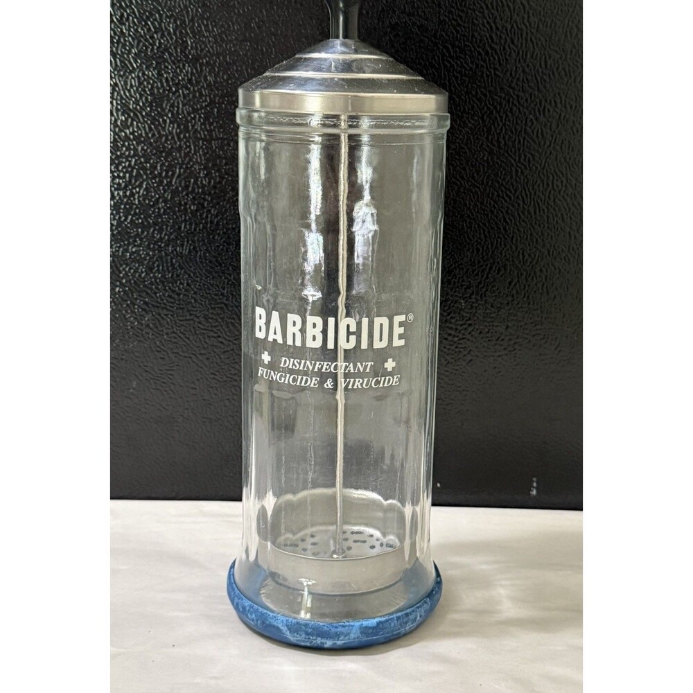 Barbicide Disinfectant Glass Jar King Research Inc Lg 11.5" tall, Vintage Barber